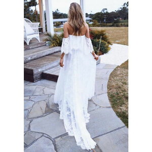 ワンピース ウエディングドレス カジュアル パーティードレス オフショルダー ホワイト白 レース ロングトレーン マキシワンピ シンプル 思い出 記念撮影 前撮り メモリーフォト 記念写真
