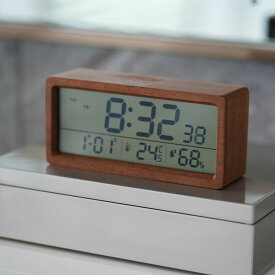 DEMI LOUS. 天然木 デジタル 置き時計 高級感 スタイリッシュ 時計 時刻 月日 アラーム時刻 温度 湿度 同時表示 上部を叩くと バックライト 点灯 電池式 持ち運び 便利 人気の木製時計が登場