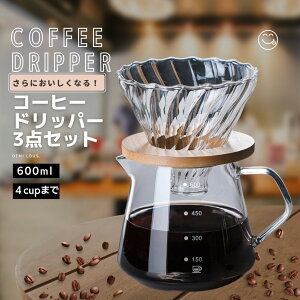 コーヒーサーバー コーヒードリッパー セット コーヒー ドリップ 器具 職人デザイン 耐熱ガラス コーヒー ドリッパー 3点セット (600ml 2-4カップ分)