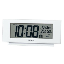セイコークロック(Seiko Clock) 置き時計 銀色メタリック 本体サイズ: 7.7×17.4×3.8cm 目覚まし時計 電波 デジタル 温度 湿度 表示 快適環境NAVI