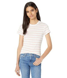 送料無料 スリードッツ Three Dots レディース 女性用 ファッション Tシャツ 100% Cotton Heritage Knit Short Sleeve Stripe Crew - Peach Skin/White Stripe