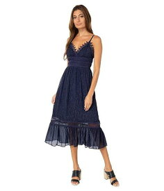 送料無料 ダナモーガン Donna Morgan レディース 女性用 ファッション ドレス Shimmer Midi Dress with Lace Detail - Royal Navy