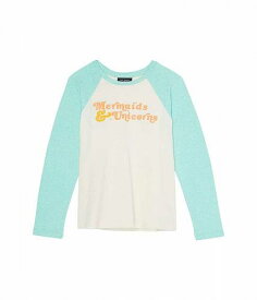 送料無料 Tiny Whales 女の子用 ファッション 子供服 Tシャツ Mermaids and Unicorns Two-Tone Raglan Shirt (Toddler/Little Kids/Big Kids) - Natural/Mint