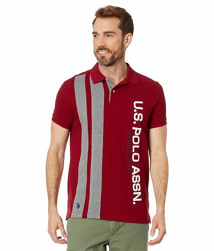 送料無料 USポロ U.S. POLO ASSN. メンズ 男性用 ファッション ポロシャツ Short Sleeve Slim Fit Vertical Color-Block Knit Polo Shirt - University Red：グッズ×グッズ