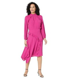 送料無料 ダナモーガン Donna Morgan レディース 女性用 ファッション ドレス Midi Dress with Long Sleeve and Ruffle Detail - Fuchsia