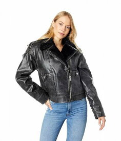 送料無料 Avec Les Filles レディース 女性用 ファッション アウター ジャケット コート ジャケット Asymmetrical Faux Shearling Lined Biker Jacket - Black