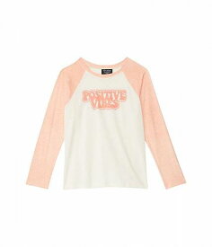 送料無料 Tiny Whales 女の子用 ファッション 子供服 Tシャツ Positive Vibes Graphic Two-Tone Raglan Shirt (Toddler/Little Kids/Big Kids) - Natural/Tri Peach