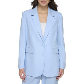 送料無料 ダナキャランニューヨーク DKNY レディース 女性用 ファッション アウター ジャケット コート ブレザー Long Sleeve Linen One-Button Jacket - Frosting Blue
