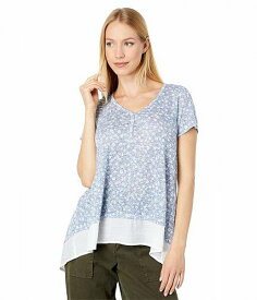 送料無料 Bobeau レディース 女性用 ファッション Tシャツ Short Sleeve Button-Down Twofer One - Denim Floral