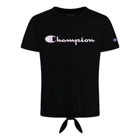 送料無料 チャンピオン Champion Kids 女の子用 ファッション 子供服 Tシャツ Classic Script Tie Front Tee (Big Kids) - Black