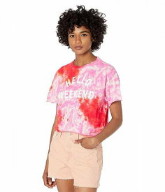 送料無料 オリジナルレトロブランド The Original Retro Brand レディース 女性用 ファッション Tシャツ Hello Weekend Tie-Dye Raw Edge Slightly Crop Tee - Red/Pink Tie-Dye