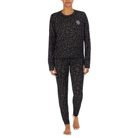 送料無料 ダナキャランニューヨーク DKNY レディース 女性用 ファッション パジャマ 寝巻き Long Sleeve Top Leggings Sleep Set - Black Logo