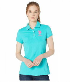 送料無料 USポロ U.S. POLO ASSN. レディース 女性用 ファッション ポロシャツ Neon Logos Short Sleeve Polo Shirt - Astral Turquoise