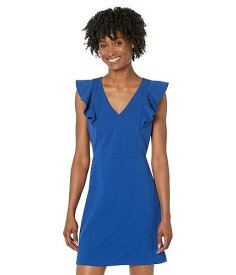 送料無料 ダナモーガン Donna Morgan レディース 女性用 ファッション ドレス Petite V-Neck Ruffle Mini Dress - Sodalite Blue