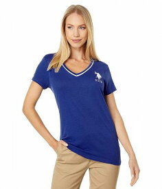 送料無料 USポロ U.S. POLO ASSN. レディース 女性用 ファッション Tシャツ V-Neck Neon Trim Tee - Dazzling Blue
