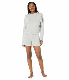 送料無料 ダナキャラン Donna Karan レディース 女性用 ファッション パジャマ 寝巻き Long Sleeve Sleep Top and Shorts - Grey Heather