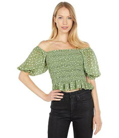 送料無料 WAYF レディース 女性用 ファッション ブラウス Amber Smocked Top - Olive Polka Dot