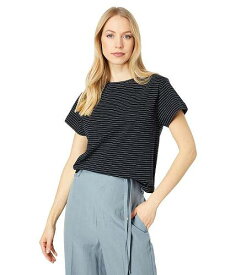 送料無料 ヴィンス Vince レディース 女性用 ファッション Tシャツ Neppy Stripe Short Sleeve Shrunken Crew Tee - Black/Light Soy