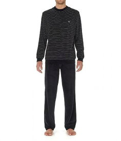 送料無料 HOM メンズ 男性用 ファッション パジャマ 寝巻き Norman Velvet Homewear Set - Black/White Stripes