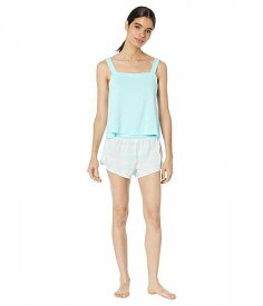 送料無料 スプレンデッド Splendid レディース 女性用 ファッション パジャマ 寝巻き Two-Piece Satin Tank/Shorts Set - Iced Aqua/Washed Stripe Aqua