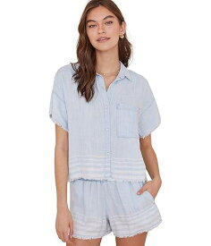 送料無料 bella dahl レディース 女性用 ファッション ボタンシャツ Short Sleeve Frayed Hem Button-Down - Amalfi Stripe Wash