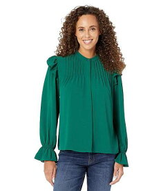 送料無料 CeCe レディース 女性用 ファッション ブラウス Long Sleeve Pin Tuck Blouse w/ Embroidery - Alpine Green