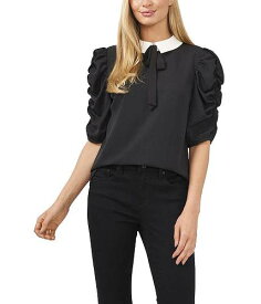 送料無料 CeCe レディース 女性用 ファッション ブラウス 3/4 Sleeve Collared Blouse w/ Ruffle Sleeve Detail - Rich Black