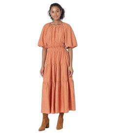 送料無料 MOON RIVER レディース 女性用 ファッション ドレス Puff Sleeve Back Cutout Midi Dress - Rust