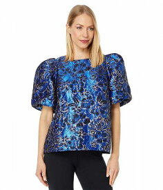 送料無料 リリーピューリッツァー Lilly Pulitzer レディース 女性用 ファッション ブラウス Pratt Short Sleeve Top - Blue Grotto Twilight Floral Brocade