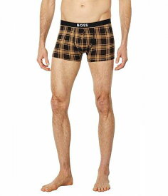 送料無料 ボス BOSS メンズ 男性用 ファッション 下着 Bold Logo Plaid Cotton Stretch Trunks - Camel Plaid/Black