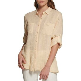 送料無料 カルバンクライン Calvin Klein レディース 女性用 ファッション ボタンシャツ Roll Sleeve w/ Pockets - Wheat