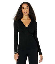 送料無料 カルバンクライン Calvin Klein レディース 女性用 ファッション ブラウス Long Sleeve V-Neck with Twist Detail - Black