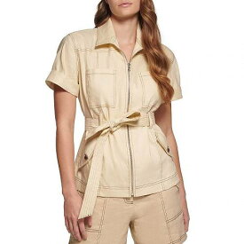 送料無料 カルバンクライン Calvin Klein レディース 女性用 ファッション ボタンシャツ Short Sleeve Belted w/ Top Stitch - Wheat