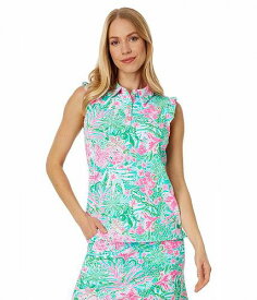 送料無料 リリーピューリッツァー Lilly Pulitzer レディース 女性用 ファッション ポロシャツ Frida Sleeveless Ruffle Polo - Amalfi Blue Leaf It Wild