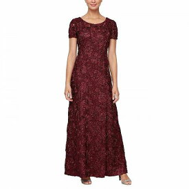 送料無料 Alex Evenings レディース 女性用 ファッション ドレス Long A-Line Rosette Dress with Sequin Detail - Merlot