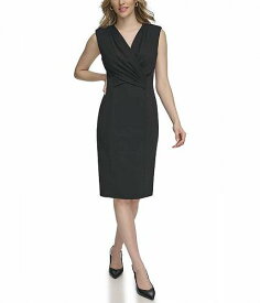 送料無料 カルバンクライン Calvin Klein レディース 女性用 ファッション ドレス Scuba Crepe V-Neck Short Sheath with Front Fold Detail - Black