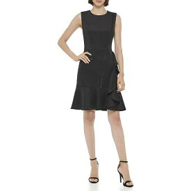 送料無料 ダナキャランニューヨーク DKNY レディース 女性用 ファッション ドレス Sleeveless Ruffled Dress with Zipper Detail - Black