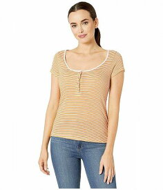 送料無料 オルタネイティブ Alternative レディース 女性用 ファッション Tシャツ Eco Scoop Henley - Stay Gold Classic Stripe