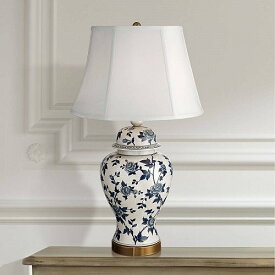 Barnes and Ivy Traditional Table Lamp Crackle Ceramic Blue and White Rose Vine Temple Jar White Bell Shade for Living Room Family テーブルライト・ランプ　照明器具　アメリカ【送料無料】【代引不可】【あす楽不可】
