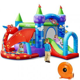 Gymax キッズ 子供 Inflatable Bounce House Dragon Jumping Slide Bouncer Castle W/ 750W Blower 大型遊具　バウンス ハウス トランポリン 【送料無料】【代引不可】【あす楽不可】