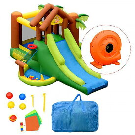 Gymax Inflatable Bounce House Jungle Jumping Bouncer Double Slides Park w/ Blower 大型遊具　バウンス ハウス トランポリン 【送料無料】【代引不可】【あす楽不可】