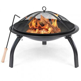 Best Choice Products ベスト　チョイス　プロダクト 22in Folding Steel Fire Pit Portable Outdoor Camping Fire Bowl w/ Mesh Cover Poker ファイヤーピット　焚火台【送料無料】【代引不可】【あす楽不可】