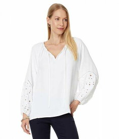 送料無料 ヴィンスカムート Vince Camuto レディース 女性用 ファッション Tシャツ Raglan Slv Split Neck Blouse W Embroidery - Ultra White