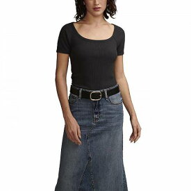 送料無料 ラッキーブランド Lucky Brand レディース 女性用 ファッション Tシャツ Short Sleeve Rib Knit Top - Jet Black