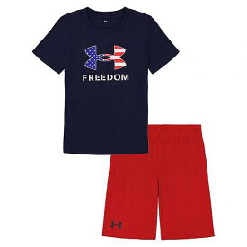 送料無料 アンダーアーマー Under Armour Kids 男の子用 ファッション 子供服 セット Freedom Flag Logo Short Set (Little Kid) - Midnight Navy