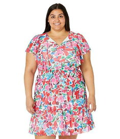 送料無料 ダナモーガン Donna Morgan レディース 女性用 ファッション ドレス Plus Size Mini Dress with Flutter Sleeve - Soft White/Hot Pink