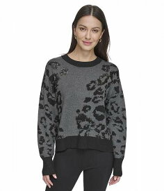 送料無料 ダナキャランニューヨーク DKNY レディース 女性用 ファッション セーター Long Sleeve Sequin Animal Sweater - Granite Heather/Black