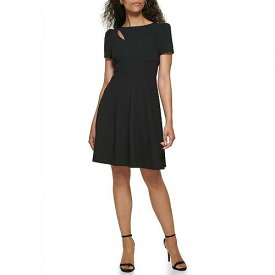 送料無料 ダナキャランニューヨーク DKNY レディース 女性用 ファッション ドレス Cap Sleeve Fit-and-Flare w/ Cutout Detail - Black