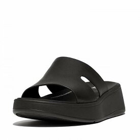 送料無料 フィットフロップ FitFlop レディース 女性用 シューズ 靴 サンダル F-Mode Raw-Edge Leather Flatform H-Bar Slides - Black