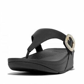 送料無料 フィットフロップ FitFlop レディース 女性用 シューズ 靴 サンダル Lulu Crystal-Buckle Leather Toe-Post Sandals - Black